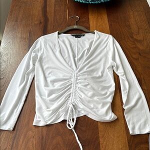 Veronica Beard White Ruched Blouse